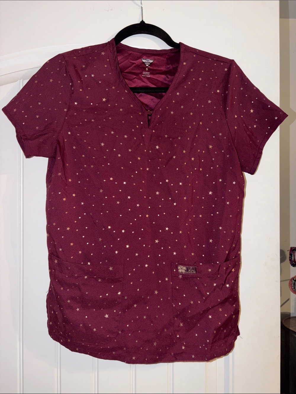 Koi Burgundy Star Print Scrub Top *Limited Edition*